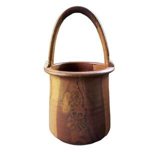 VINTAGE Wishon Harrell Pottery Vase Carrying Handle Rustic Primitive SIGNED